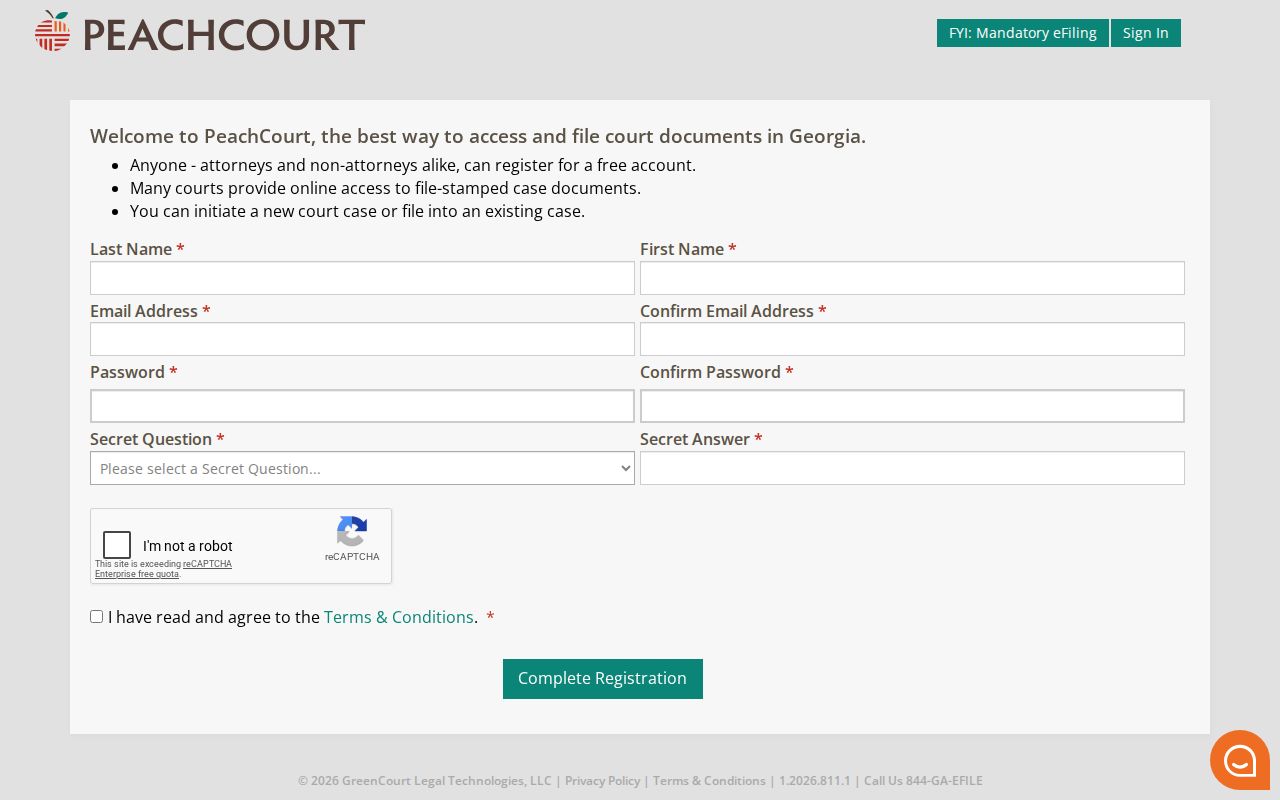 PeachCourt registration fields