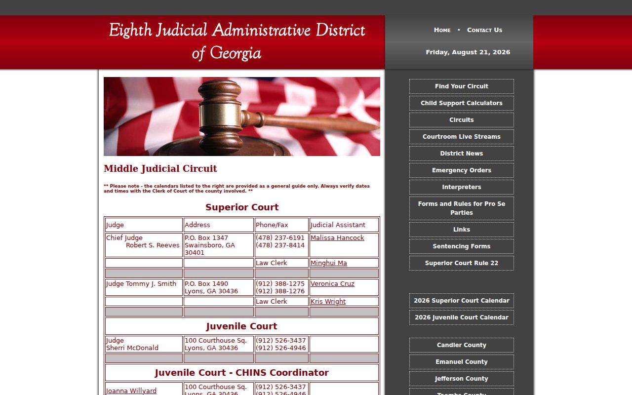 Middle Judicial Circuit calendar source for Jefferson County
