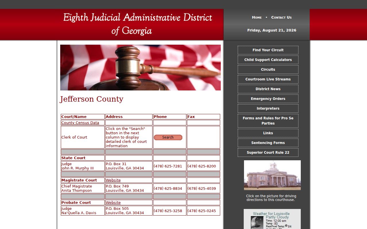 Eighth District Jefferson County court contact page for calendar confirmation