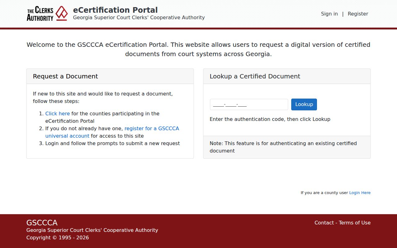 GSCCCA eCertification portal for Jefferson County court records