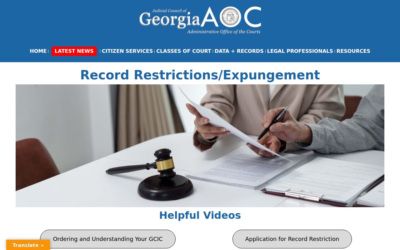 Georgia Courts record restriction information for Jefferson County criminal records