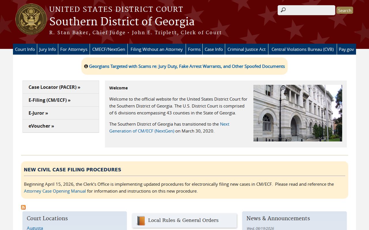Southern District of Georgia federal court docket source for Jefferson County