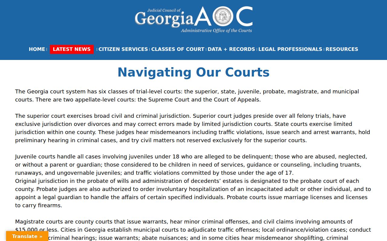 Georgia court hierarchy for Jefferson County docket routing